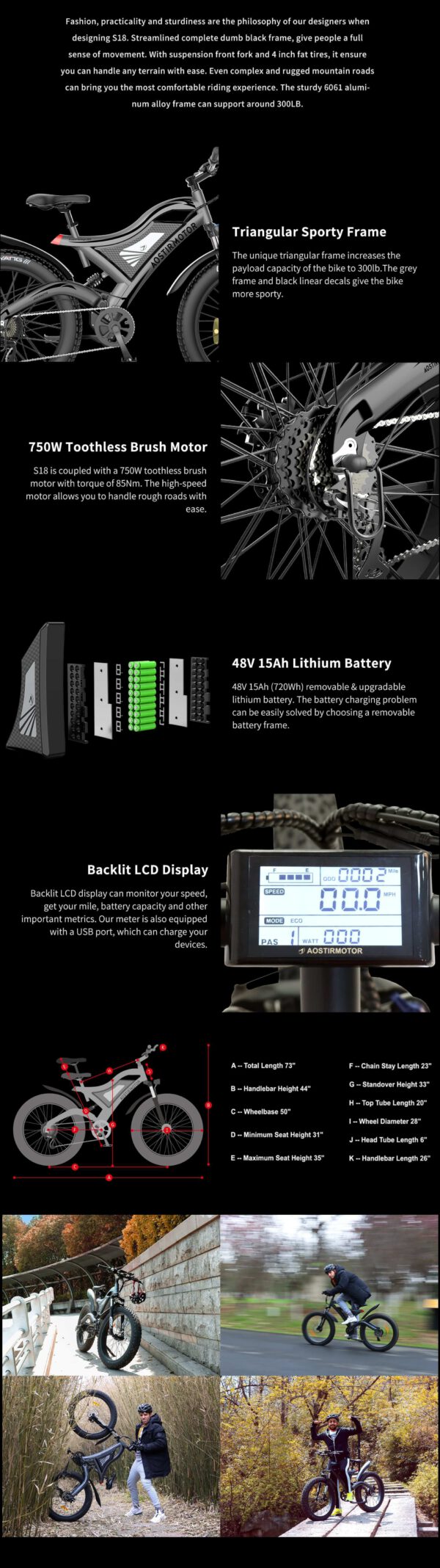 AOSTIRMOTOR S18 750 WATT ALL TERRAIN MOUNTAIN E-BIKE